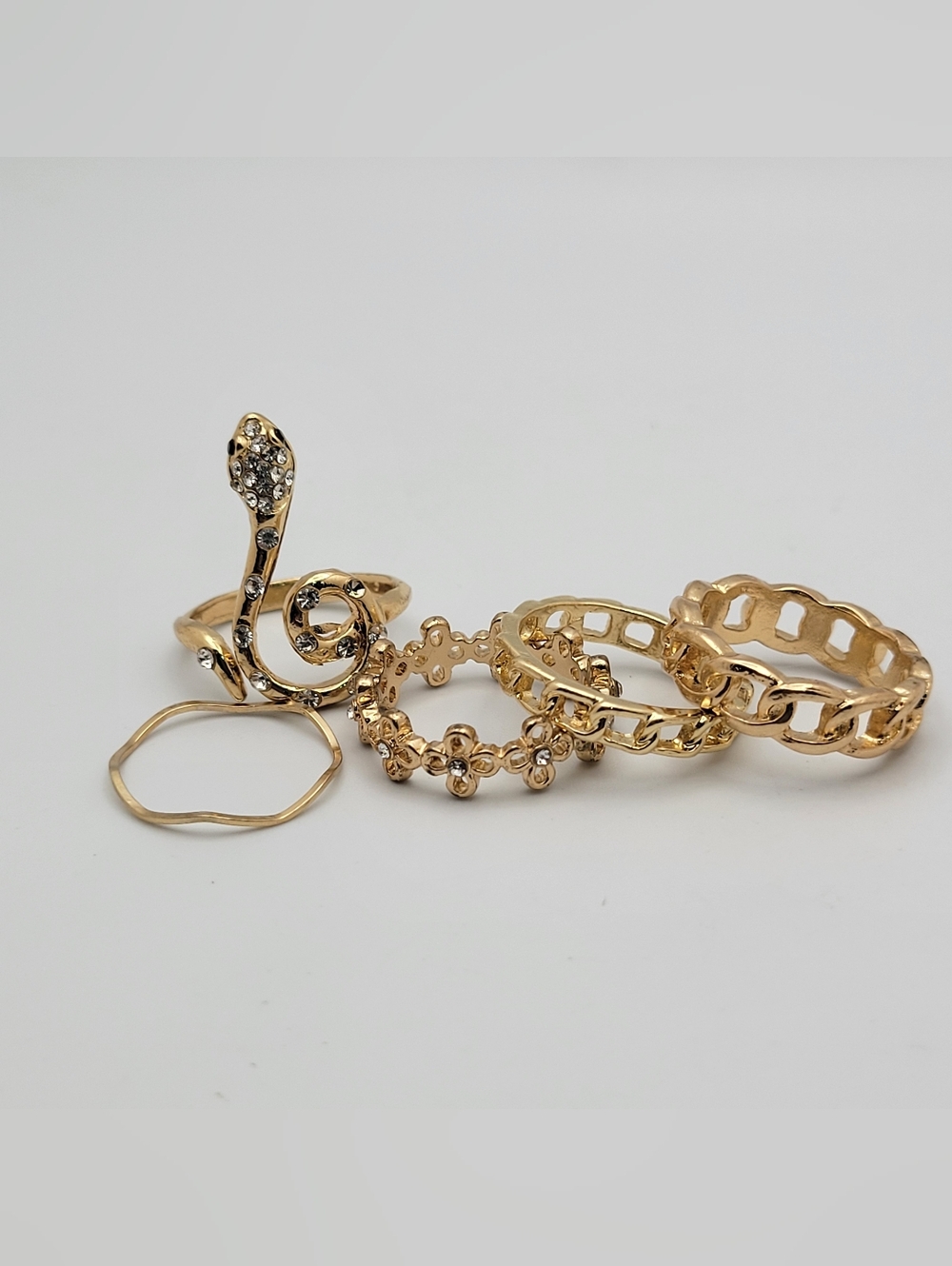 Gold Crystal Accent Fashion Stackable Rings - Women Jewelry Lot of 5